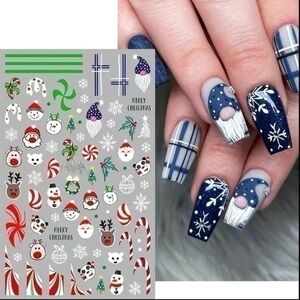 Christmas Themed Nail Wraps Stickers Santa Gnomes Peppermint Reindeer